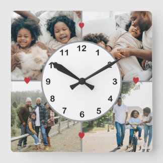 Relógio Quadrado Colagem fotográfica com corações bonitos