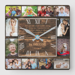 Relógio Quadrado Colagem fotográfica da família de Wooden 12, numer