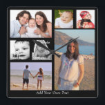 Relógio Quadrado Colagem Fotográfica Personalizada De Um Tipo<br><div class="desc">clocks de designer de Ricaso ...  carregue suas fotos/imagens e adicione seu próprio texto ...  fácil de design do seu próprio relógio de parede - mude o fundo e as cores do texto clicando em personalizar - crie facilmente um único tempo para manter a paz</div>