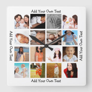 Relógio Quadrado Colagem Fotográfica Um De Um Tipo Personalizado