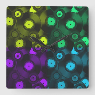 Relógio Quadrado Colagem Neon Colorida de Registros Retroativos