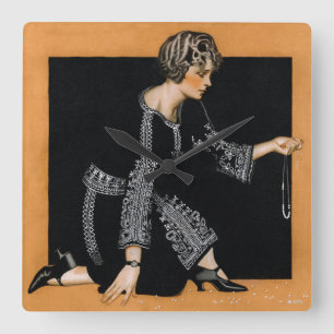 Relógio Quadrado Colar das Pérolas Quebradas