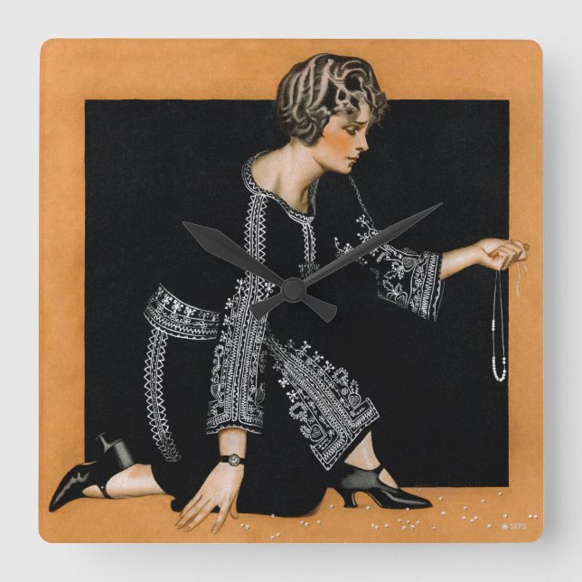 Relógio Quadrado Colar das Pérolas Quebradas (Frente)