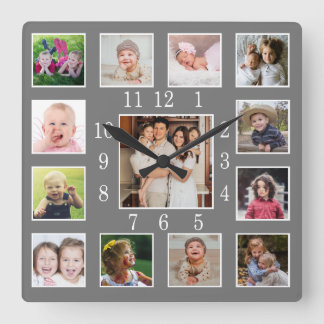 Relógio Quadrado Colar de Fotos Personalizado de 13 Fotos da Famíli