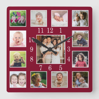 Relógio Quadrado Colar de Fotos Personalizado de 13 Fotos Família V