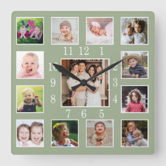Relógio Quadrado Colar de Fotos Personalizado de 13 Fotos Família V