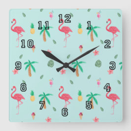 Relógio Quadrado Coleção de Salão Azul Tropical Summer Flamingo