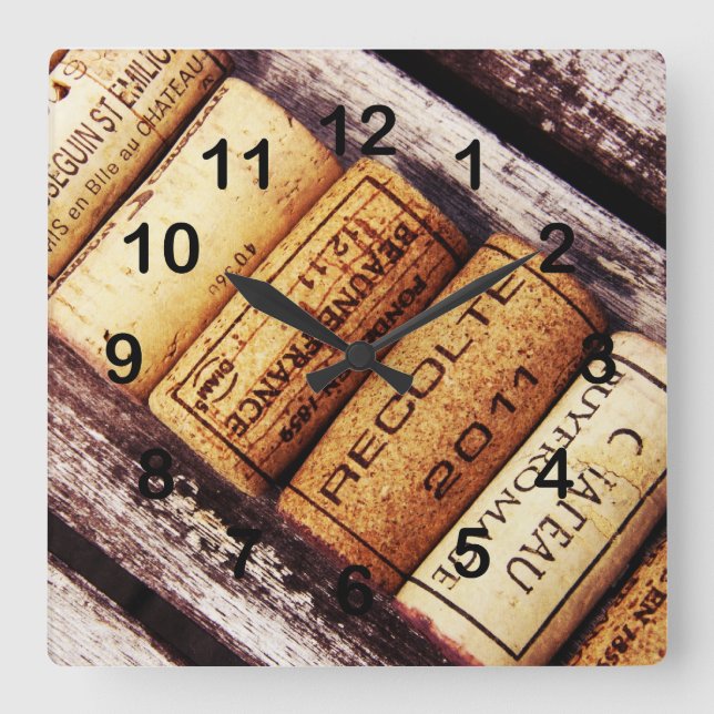Relógio Quadrado Coleção francesa de garrafas de vinho (Frente)
