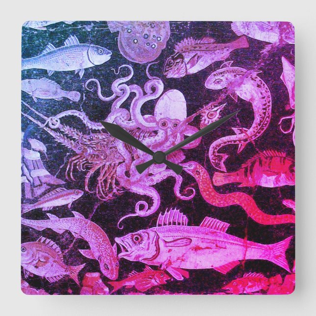 Relógio Quadrado COLEÇÃO POMPEII VIDA MARÍTIMA Cor-de-rosa Azul Náu (Frente)