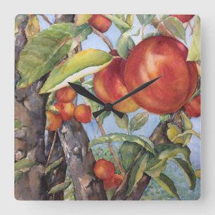 Relógio Quadrado Colheita de Frutas da Árvore de Pessegueira de Aq