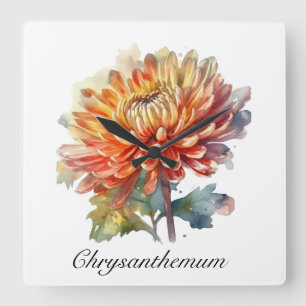 Relógio Quadrado Colheita Dourada Crisântemo, personalizado
