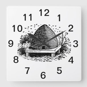 Relógio Quadrado Colmeia e Abelhas #1 Heráldica Vintage