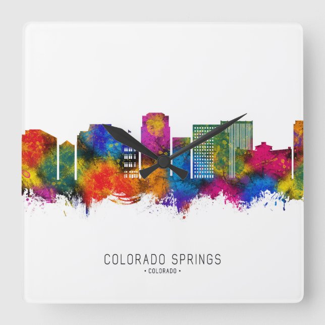 Relógio Quadrado Colorado Primavera Skyline (Frente)