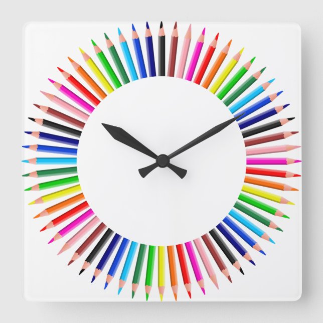 Relógio Quadrado Colored pencils clock (Frente)