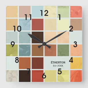 Relógio Quadrado Colorful Multi Tiles Pattern Wall Clock