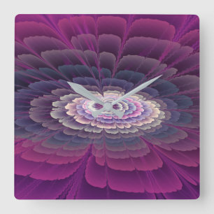 Relógio Quadrado Colorido Floral Abstrato Arte Fractal Rosa Marcant