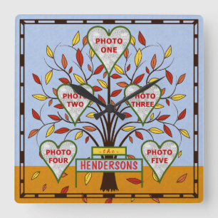 Relógio Quadrado Coluna de Fotos Personalizada da Árvore Familiar 5