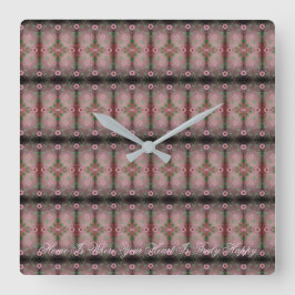 Relógio Quadrado com Padrão Floral Rosa