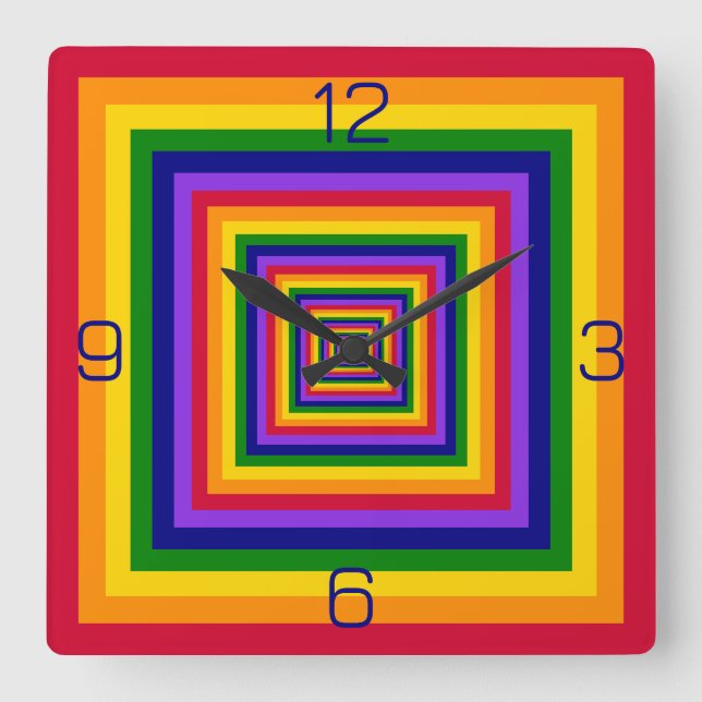 Relógio Quadrado Combinação de cores arco-íris/Combinação de quadra (Frente)