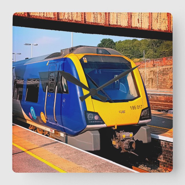 Relógio Quadrado Comboio amarelo e azul (Frente)