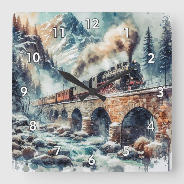 Relógio Quadrado Comboio com motor a vapor gerado por IA (Frente)