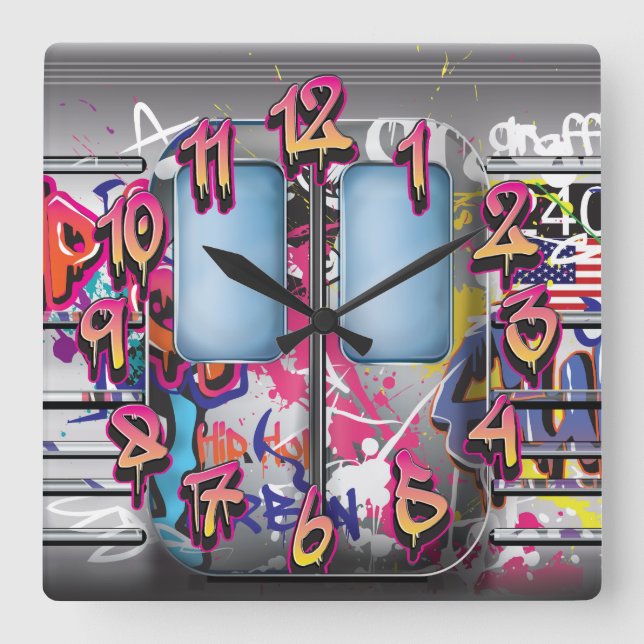 Relógio Quadrado Comboio do metro de grafite (Frente)