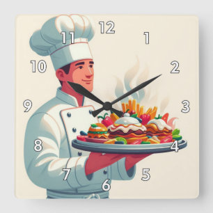 Relógio Quadrado Comida de Carregando de Chef Perfeito Muito Legal