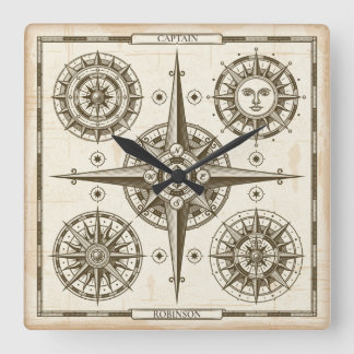 Relógio Quadrado Compass Náutico Personalizado
