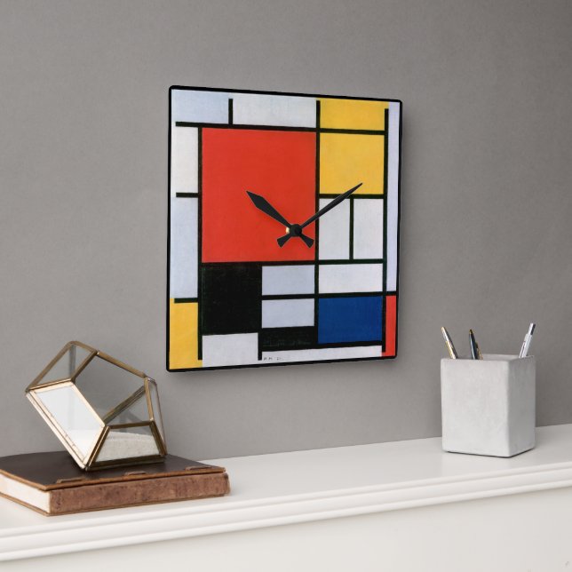 Relógio Quadrado Composição Abstrata Vintage de Piet Mondrian (Escritório)