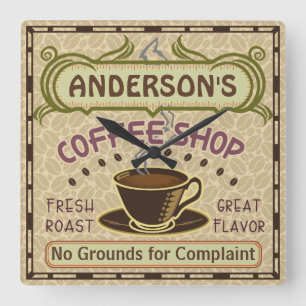 Relógio Quadrado Compro de café com a taça Crie o seu