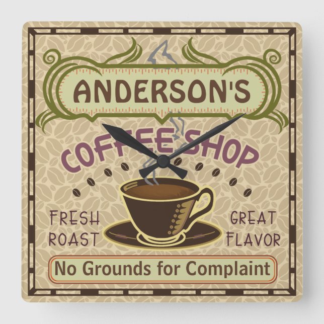 Relógio Quadrado Compro de café com a taça Crie o seu (Frente)