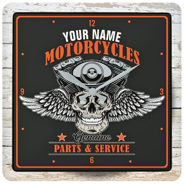 Relógio Quadrado Compro de Motociclos Personalizados do Crânio Voad (Criador carregado)