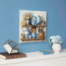 Conjunto de Café Vintage Coffee Time Azul Branco 