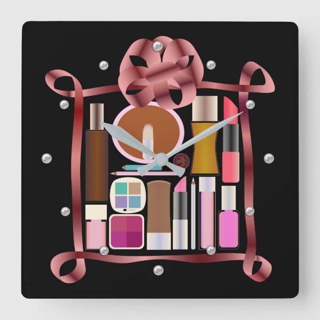 Relógio Quadrado Conjunto de cosméticos (Frente)