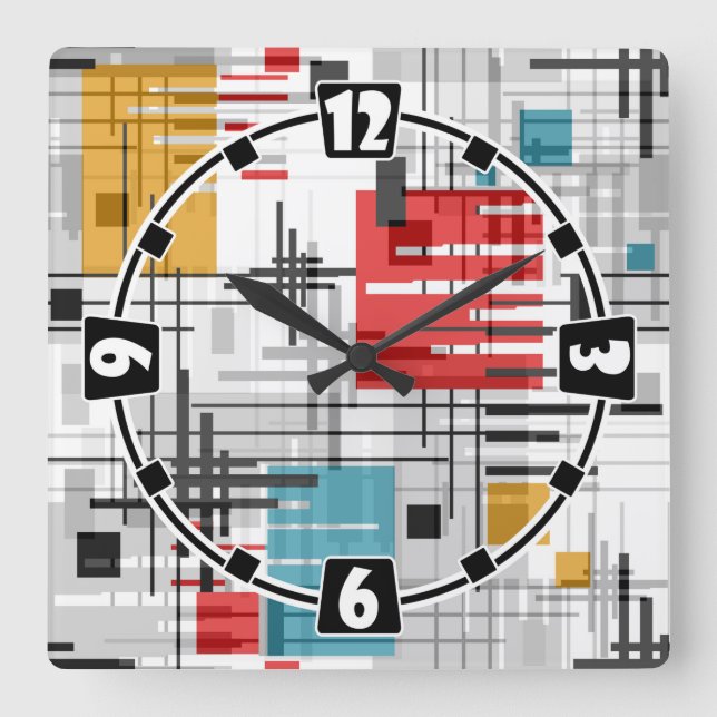 Relógio Quadrado Cons revestidos de formas geométricas abstrato mod (Frente)