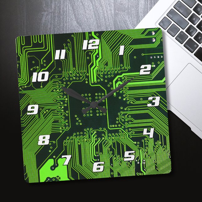 Relógio Quadrado Conselho de Circuito Eletrônico Verde de Nerd Extr (Criador carregado)