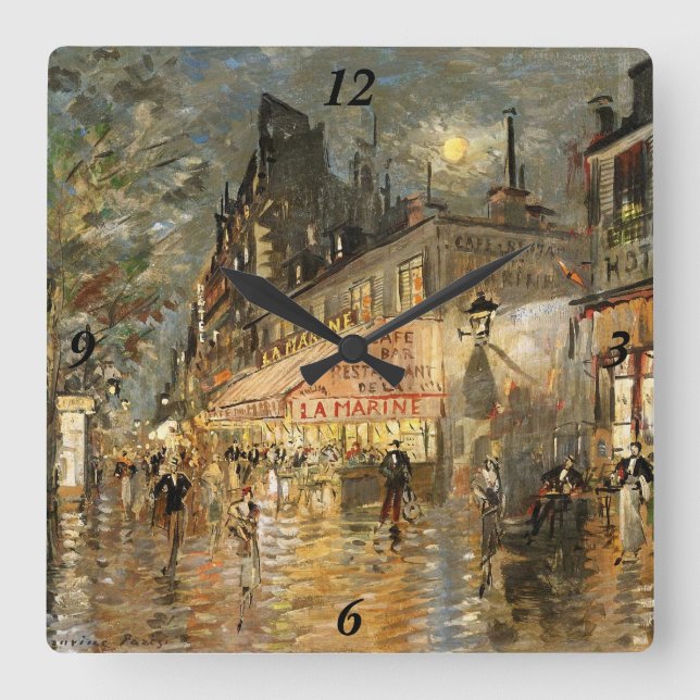 Relógio Quadrado Constantin Korovin: Cafe La Marine, Paris (Frente)