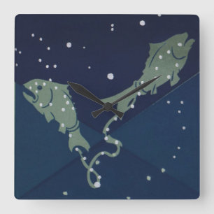 Relógio Quadrado Constelação de Peixes Peixes Zodíaco Astrologia Vi