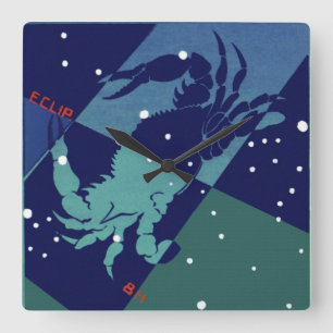 Relógio Quadrado Constelação do Caranguejo do Câncer Zodíaco Astrol