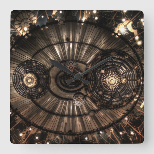 Relógio Quadrado Constelações mecânicas do zodíaco de Steampunk (Frente)