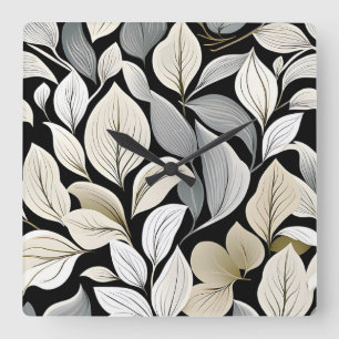 Relógio Quadrado Contemporâneo Waldorf Leaf Pattern Trabalho de art