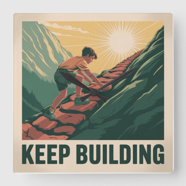 Relógio Quadrado Continuar Construindo (Frente)