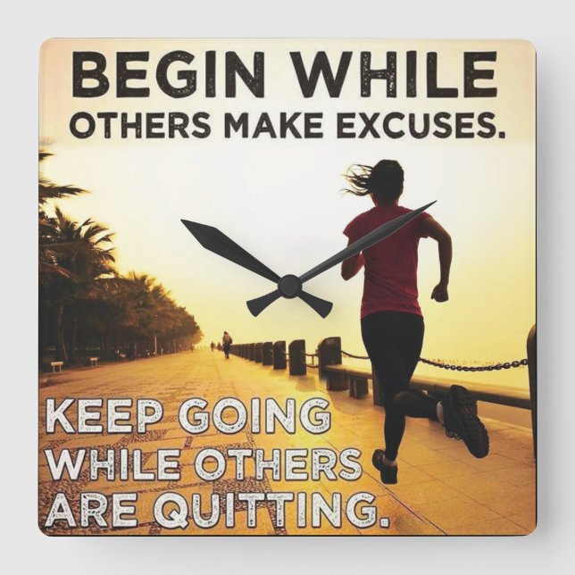 Relógio Quadrado Continuar - Motivação do Workout feminino (Frente)