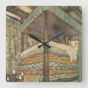 Relógio Quadrado Conto de Fadas Vintage, Princesa e Ervilha, Edmund