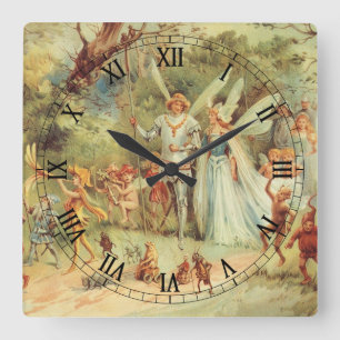 Relógio Quadrado Contos de fadas do vintage, Thumbelina e príncipe