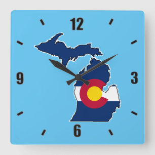 Relógio Quadrado Controle de parede da bandeira do Colorado em Mich