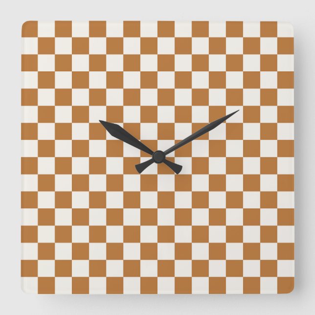 Relógio Quadrado Copper and eggshell checkerboard pattern (Frente)