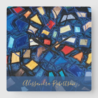 Relógio Quadrado Cor Abstract Colorido Azul-Marinho com Aspecto de