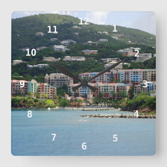 Relógio Quadrado Cor da ilha (Frente)