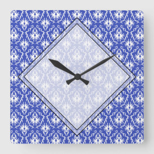Relógio Quadrado Cor damasco à moda. Azul e branco